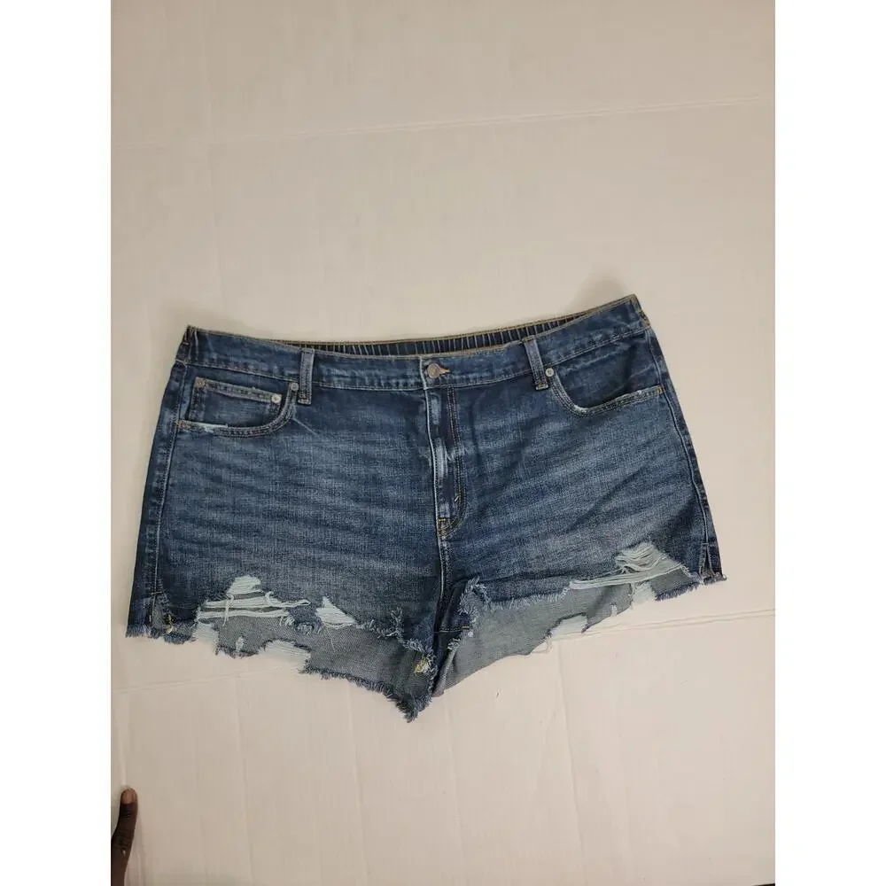 Aerie Jean Shorts Womens Sz 2XL Cutoff Distressed Elastic Waist Festival Boho